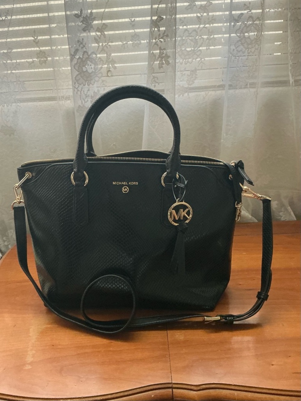 Michael Kors Elson Vegan Faux Leather (snakeskin texture) Satchel Black